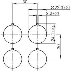 Wahltaster tastend 2S, Schaltwinkel 40°, Einbau-Ø 22,3mm, Flachstecker , Technische Zeichnung