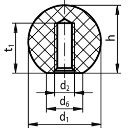 Kugelknöpfe DIN 319 PF Form C, aus Kunststoff, mit Innengewinde, Technische Zeichnung