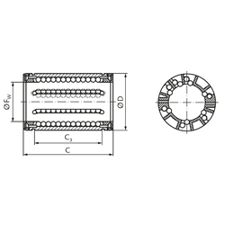 Linearkugellager KB-3 ISO-Reihe 3 geschlossen, mit Fluchtungsfehlerausgleich, Easy-Line, Technische Zeichnung