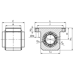 Linearlagereinheit KG-3-K   ISO-Reihe 3   mit Linear-Kugellager mit Winkelausgleich   mit Doppellippendichtung   für Wellen-Ø 12mm, Technische Zeichnung