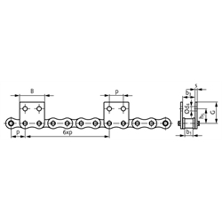 Rollenketten mit Flachlaschen M2 = breite Form, 6 x p, zweiseitig, Technische Zeichnung