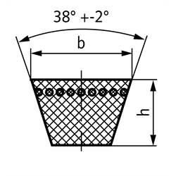 Endlose Normkeilriemen DIN 2215 Profil B (17mm), Technische Zeichnung