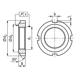 Nutmuttern DIN 981, Stahl blank, Technische Zeichnung