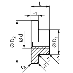 Flanschmuttern FM mit Trapezgewinde, eingängig rechts, Grauguss, Technische Zeichnung