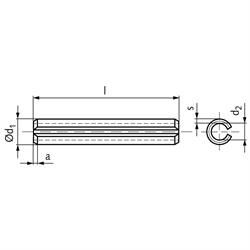Spannstifte <BR>(Spannhülsen) geschlitzt ISO 8752 (ex DIN 1481), Edelstahl, Technische Zeichnung