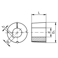Taper-Spannbuchse 1210   Bohrung 25,4mm (1")   Nutbreite 6,350mm   Nuttiefe 3,175mm  (1/4"x1/8"), Technische Zeichnung