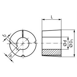 Taper-Spannbuchse 1008   Bohrung 19,05mm (3/4")   Nutbreite 4,763mm   Nuttiefe 2,381mm  (3/16"x3/32"), Technische Zeichnung
