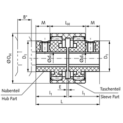 Nabenteil für Zahnkupplung BOZ+BW   Baugröße 24   Bohrung 24mm mit Nut   Material PA6     , Technische Zeichnung